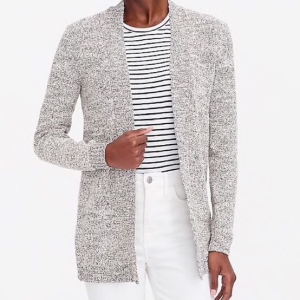 J. Crew Gray Open Front Marled Cotton Sweater Cardigan Gray Black White …
